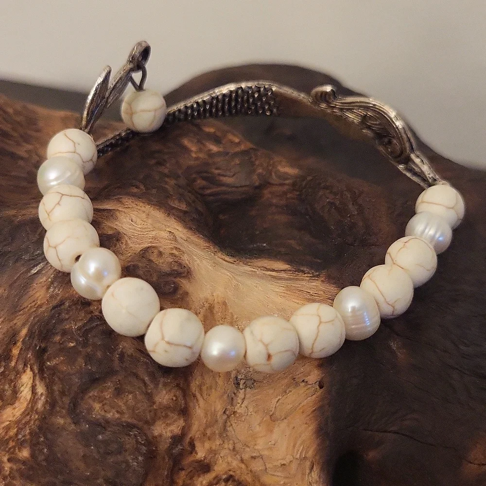 Mermaid  Silver, Pearl, & Gemstone Stretch Bracelet